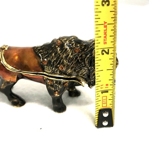 Buffalo Figurine Trinket Box With Hinged Lid & Crystal Accents - Picture 5 of 10